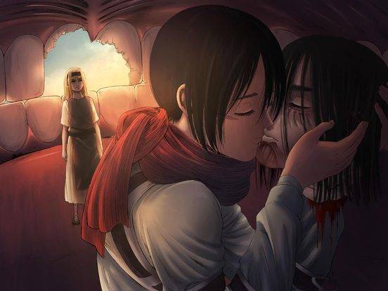مشهد قبلة الوداع أكثر المشاهد تأثيرا في  انمي هجوم العمالقة 